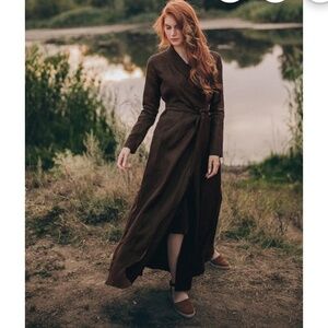 Long linen wrap dress